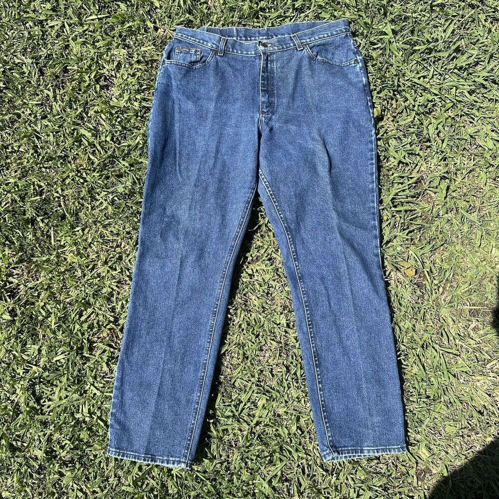 Vintage 90s Lee Jeans Womens‎ 18 Medium Wash Blue High Rise USA Western Cowgirl